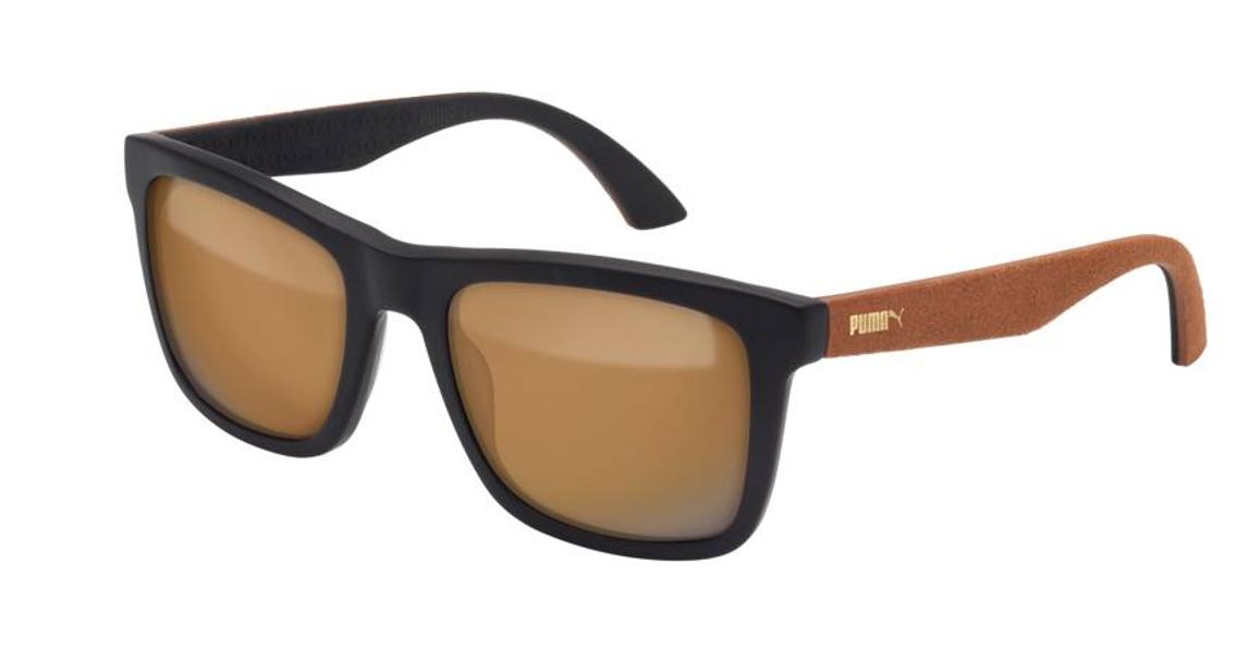 PUMA occhiali da sole wayfarer in acetato con stanghette iniettate in Alcantara e lenti flash specchiate € 129
